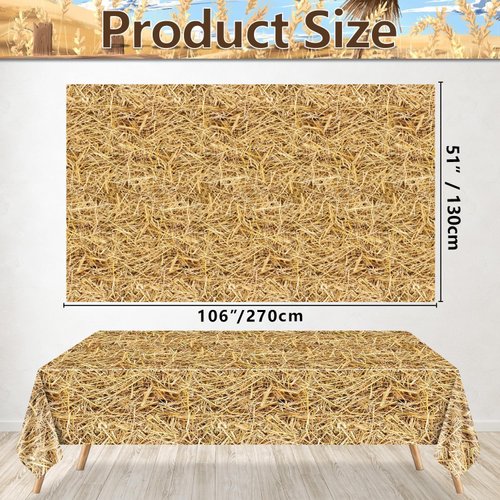 PTECDROTS 4 Pcs Straw Tablecloth Rectangular Straw Table Cover Waterproof Farm Table Cloth Hay Stacks for Farm Party Decorations Cowboy Western Theme Party Supplies, 51 x 106 inch