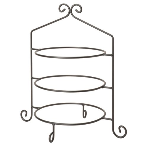 3 Tier Pie Plate Stand - Solid Satin Black Wrought Iron Triple Rack Display Amish Handmade in USA