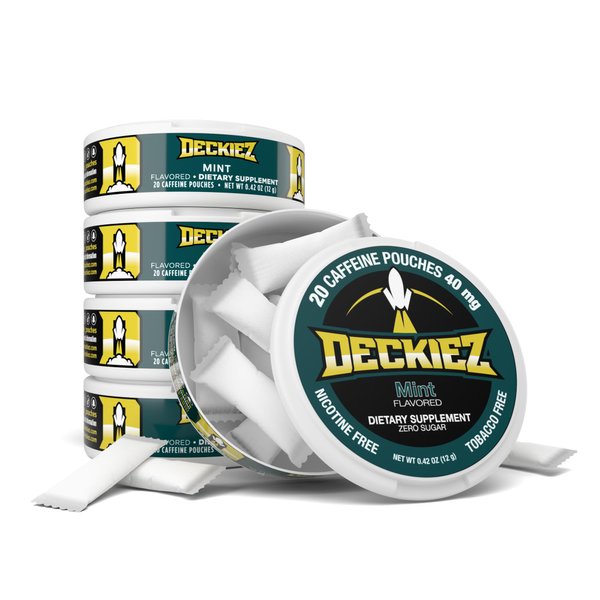 Deckiez Caffeine Pouches, 5 Cans (100 Pouches), Pre Workout Pouches, Coffee Pouches & Energy Drink Alternative, 40mg Caffeine per Pouch, Sugar Free Caffeine Supplement, Mint Flavor