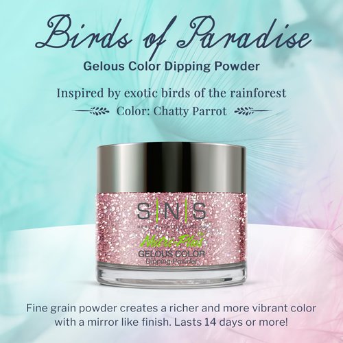 SNS Nail Dip Powder, Gelous Color Dipping Powder - Chatty Parrot (Pink/Rose, Glitter) - Long-Lasting Dip Nail Color Lasts up to 14 days - Low-Odor & No UV Lamp Required - 1 Oz