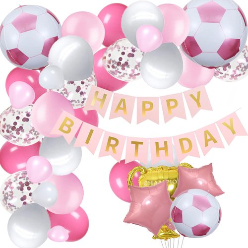 Soccer Party Decorations Soccer Birthday Party Pink Soccer Balloons Soccer Birthday Party Supplies Trophy Balloons Soccer Balloons For Girls Women Soccer Theme Party Decorations (Style A)