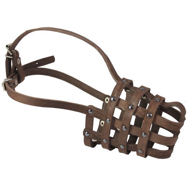 Leather Mesh Basket Secure Dog Muzzle #143 Brown - German Shepherd, Labrador, Husky, Retriever (Circumference 11.5", Snout Length 4.25")