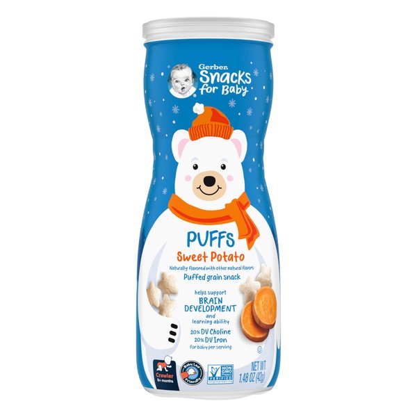 Gerber Puffs Baby Snacks, Sweet Potato, Holiday Baby Cereal, Stocking Stuffers For Babies, 6-Pack