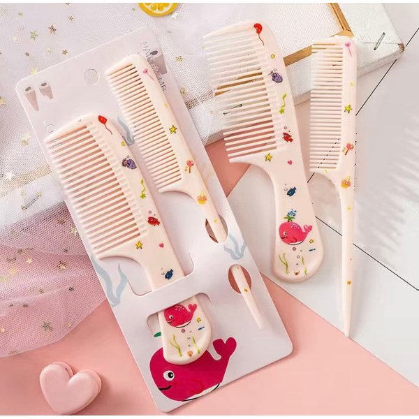 Girls Kids Cute Hair Comb Set, Portable Anti-Static Plastic Hairdressing Comb Hair Comb Gift (Pink Whale)