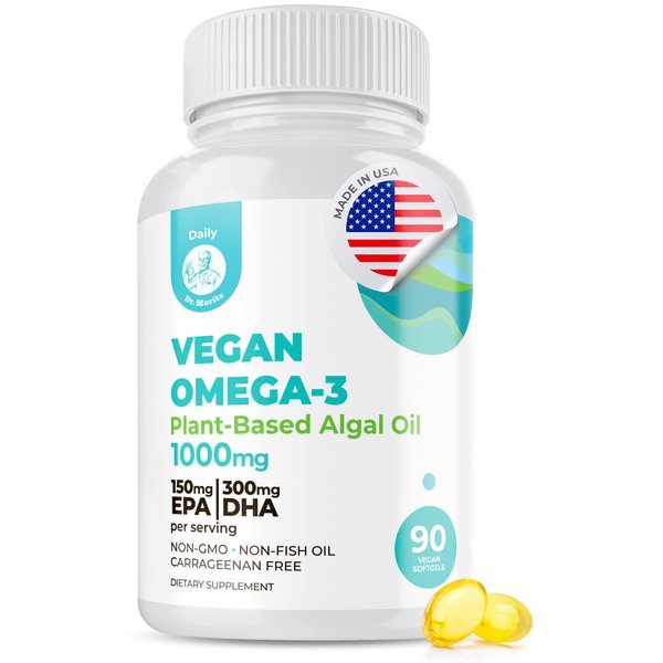 DR. MORITZ Vegan Omega 3 DHA & EPA Supplement - Algae Omega-3 Fatty Acids 1000mg - Fish Oil Alternative for Heart, Brain, Joint, and Immune System Support (90 Count (Pack of 1))
