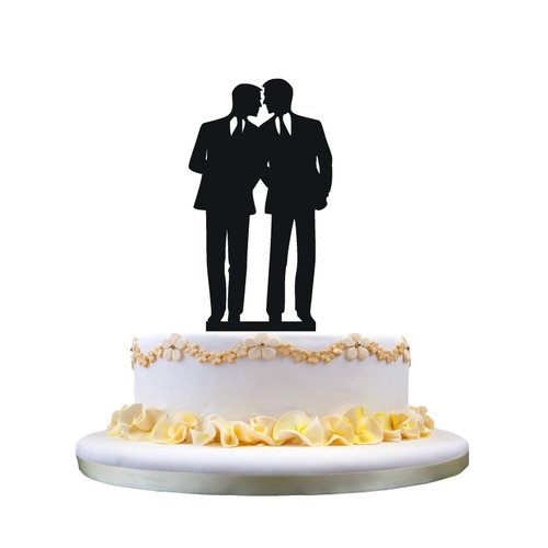 Gay Wedding Cake Topper, Black Color Acrylic Silhouette Couple Groom and Groom Wedding Party Decorations