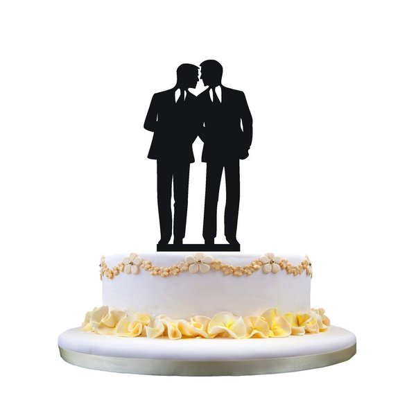 Gay Wedding Cake Topper, Black Color Acrylic Silhouette Couple Groom and Groom Wedding Party Decorations