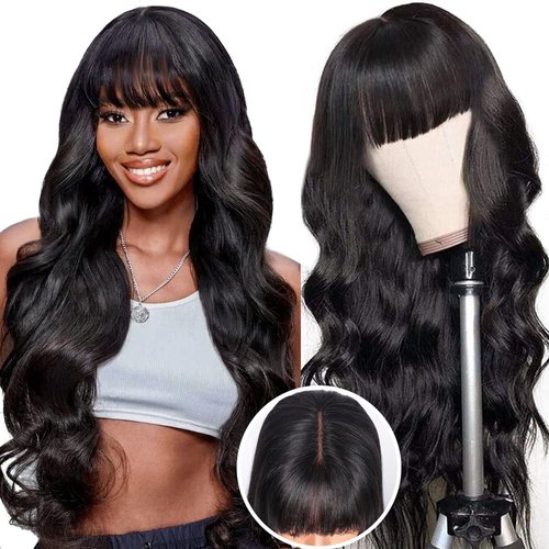 Ruiyu Body Wave 2x4 Lace Front Wigs Human Hair Wigs with Bangs for Black Women Wear and Go Glueless Wig with Bangs 180% Density Closure 100% Brazilian Virgin Human Hair 16 Inch
