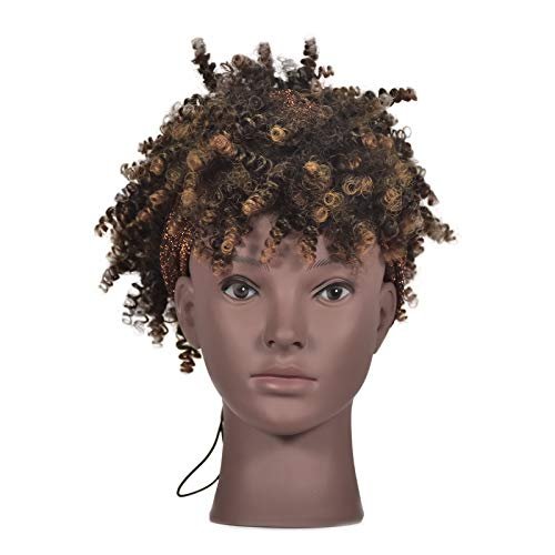 Afro Cosmetology Mannequin Head Bald Manikin head for Wigs Making Wig Display Hat Display Glasses Display with Free Clamp