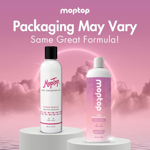MopTop Curl Enhancer Gel, Reduces Frizz, Natural Ingredients, Kinky-Coily Curly Hair Gel, Made w/ ﻿Aloe, Sea Botanicals & Honey, (﻿Citrus Medley, 8oz)