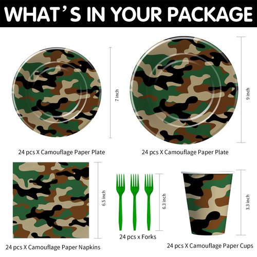 Xenorik Camouflage Plates And Napkins Party Supplies - Camo Camouflage Themed Party Decorations Tableware, Plate, Cup, Napkin, Fork, Hunting Army Military Theme Birthday Table Decorations | Serve 24
