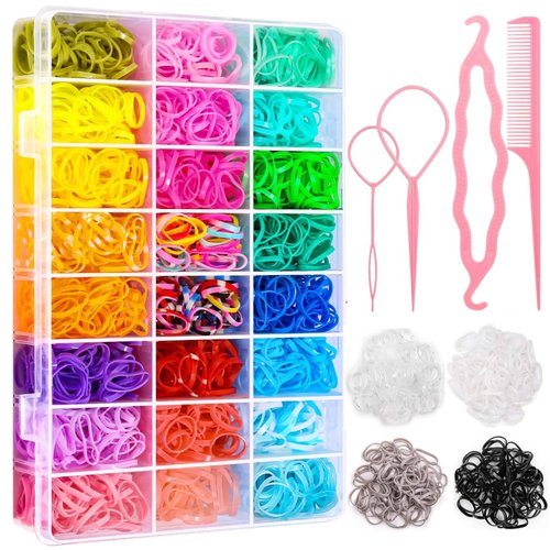 3000Pcs 28 Colors Hair Rubber Bands for Hair, Small Elastic Hair Ties with Organizer Box Mini Plastic Hair Bands Hair Loop Tool for Baby Girls Toddler Kid Hair Styling Accessories Set