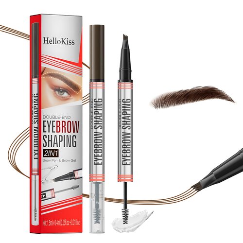 Kaemgyyd 2-In-1 Magic Eyebrow Pencil and Sealing Brow Gel, 3D Waterproof Long-Lasting Eyebrow Pen, Natural Fine Stroke Microblading Eyebrow Pencil (Dark Brown)