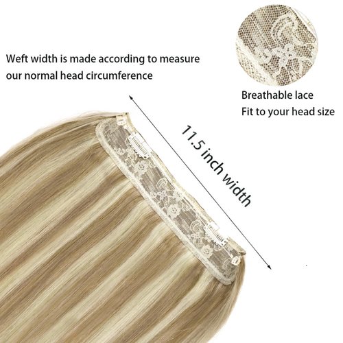 RECOOL Wire Hair Extensions Real Human Hair Balayage Light Blonde to Bleach Blonde Remy Hair Extensions Invisible Wire Hair Extension Straight Clip in Hair Extensions 18 inches