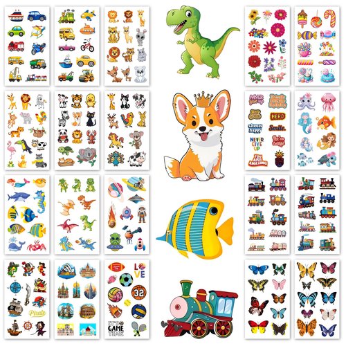 20 Sheets Temporary Tattoo fake tattoos Cute pattern stickers markers for Children Kids Toddlers Boys Girls