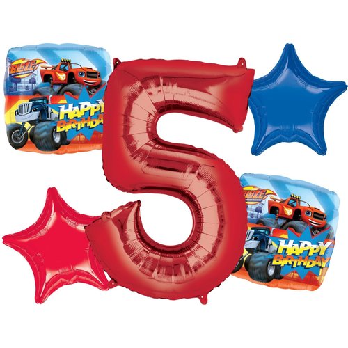 Anagram Blaze 5th Birthday Party Supplies 5pc Monster Machines Balloon Bouquet Decorations