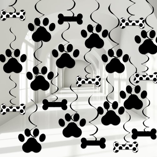 60PCS Dog Themed Party Hanging Swirl Puppy Birthday Party Decorations Dog Paw Prints Birthday Party Ceiling Streamers Favors for Girl Boy Kids Birthday Pet Dog Themed Birthday Baby Shower Party
