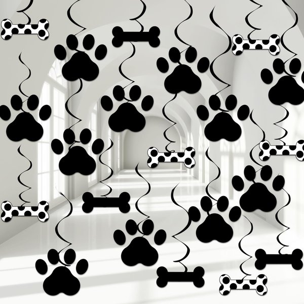 60PCS Dog Themed Party Hanging Swirl Puppy Birthday Party Decorations Dog Paw Prints Birthday Party Ceiling Streamers Favors for Girl Boy Kids Birthday Pet Dog Themed Birthday Baby Shower Party