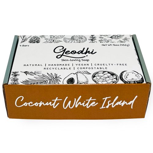 Geodhi, Handmade Vegan Cold Process Soap with Premium Essential Oils, Great for Acne, and Dry Skin - Set of 4 Both Women and Men Soap Bar-. (Coconut)
