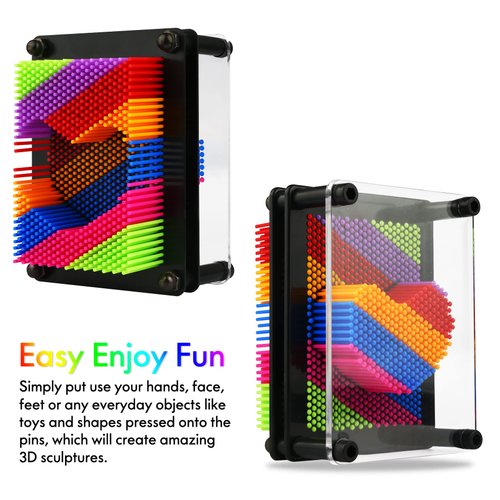 3D Pin Art Toy - Plastic Pin Board for Kids, 3D Pin Impression Sculpture Needle Toys, 3.75 X 5 inches (Rainbow)