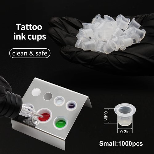 Autdor Ink Caps Cups Small - 1000pcs Tattoo Pigment Cups Caps Disposable Tattoo Ink Cups for Microblading Permanent Makeup Pigment Clear Holder Container Caps