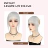VANANGA French Hair Bangs Clip on, Silver Grey Long Wispy Bangs Hair Clip with Temples Natural Fringe Neat Bangs Hair Clip Hair Piece Long Bangs Clip in Hair Extensions for Women(Silver Grey)