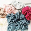 Luxury Mulberry Hair Tie, Vintage Style Scrunchies, 3-Pack Soft Premium Scrunchies (Ivory,Wine,Lake Blue)
