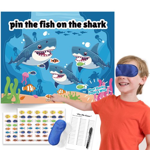 Pin The Fish on The Shark Party Game, Ocean Shark Themed Birthday Party Supplies Decorations for ...