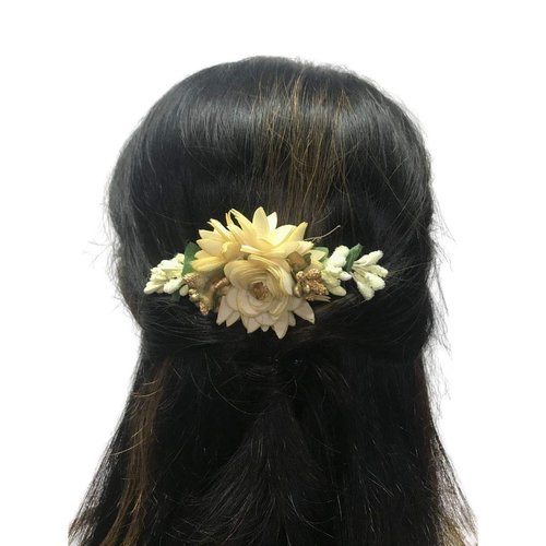 Accessher Multicolor Pack of 3 Acrylic Comb Indo Western Fancy Hair Clip/Side Pin/Comb Pin/Jooda Pin Hair Accessories with Cloth Flower for Women's Hair and Girls