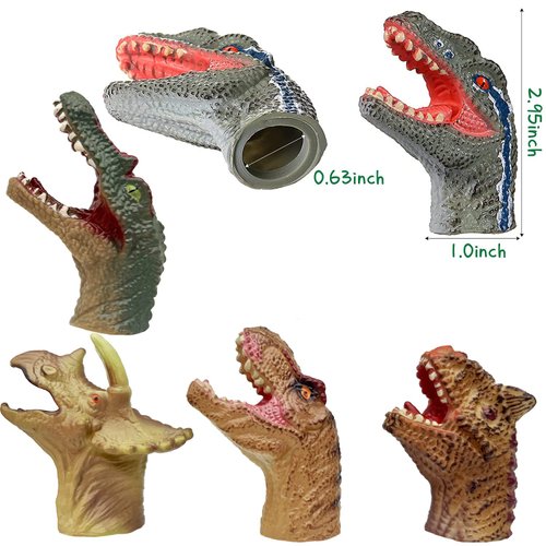 Gemini&Genius Finger Dinosaur Hand Puppets, Realistic Dinosaur Toys, Dinos Finger Puppet, Great Toys or Gifts for Kids T-Rex Spinosaurus Raptor Carnotaurus Triceratops Toys (5Pcs)