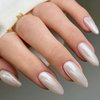 GLAMERMAID Chrome Press On Nails Medium Almond- White Handmade Metal Gel Fake Nails Stiletto, Glitter Glazed Donut False Nail Oval, Glossy Natural Reusable Acrylic Stick Glue on Nails Kit for Women