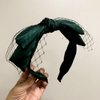 auwiyd Lolita Bow Headband Hoop Mesh Knotted Bow Hair Hoop Bridal Headdress for Women Girls Elegant Black and Green Double-layer Mesh Headband Vintage French Style Hair Accessories 2 PCS
