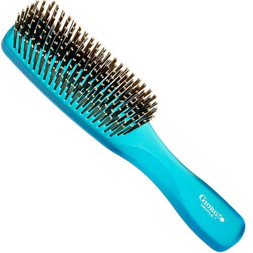 Giorgio GION1B Neon Blue 7.75 inch Gentle Touch Detangler Hair Brush for Men and Women. Soft Bristles for Sensitive Scalp. Wet and Dry for all Hair Types. Scalp Massager Brush Stimulate Hair Growth