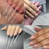 SITELENABY 504PCS 3XL No C Curve Square Nail Tips, Half Cover Artificial Nails Straight Tapered Square French Clear Fake Nail Tips for Acrylic Nails Professional 12 Sizes(3XL no c square 500pcs)
