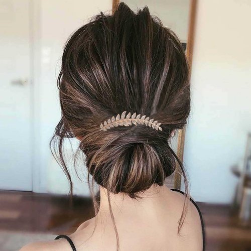 Yheakne Gold Crystal Bridal Hair Comb, Alloy Wedding Hair Accessories with Rhinestone Leaf Hair Piece, for Bride and Bridesmaids (Gold with crystal, 3.15 x 2 inch)