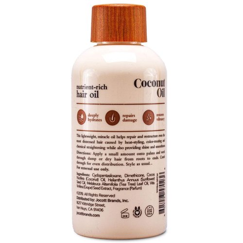 Oliology Coconut Hair Oil - Lightweight Formula Helps Repair Distressed Hair Caused by Heat Styling & Chemical Treatments | Mends Split Ends | Controls Frizz | Made in USA & Paraben Free (4oz/2 Pack)