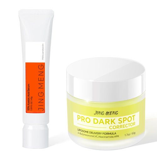 JING MENG Dark Spot Corrector Remover 10% Azelaic Acid Serum Advanced Liposome Encapsulated Niacinamide HPR Vitamin C Acne Rosacea Treatment, Pore Refining, Redness Relief (ORANG YELLOW)