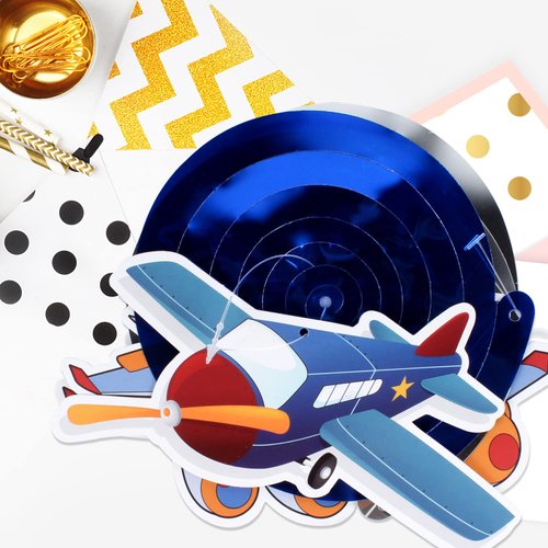 LINGTEER Kids Airplane Birthday Swirls Streamers - 29 Pcs Taking Flight Aviator Theme Birthday Party Decorations.[Pre-Strung]