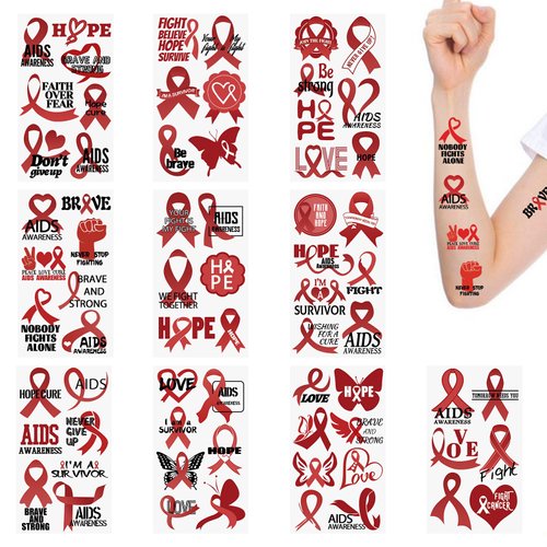 WANDIC 30 Sheets HIV/AIDS Awareness Temporary Tattoos, Red Ribbon Awareness Tattoo Sticker Heart ...