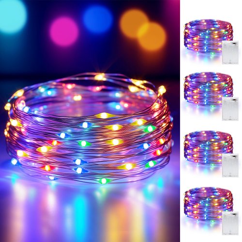 Metaku 4Pc 33Ft Fairy Lights Battery Operated 100 LED String Lights Twinkle Lights Waterproof Christmas Light Starry Decorative Mini Lights for Bedroom Home Garden Wedding Party, Multi-Color