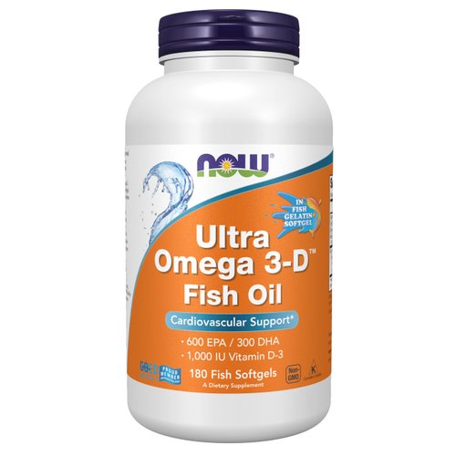 NOW Foods Supplements, Ultra Omega 3-D™, Omega-3 Fish Oil + Vitamin D-3, Cardiovascular Support*, 180 Softgels