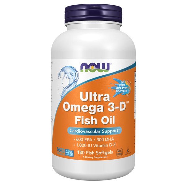 NOW Foods Supplements, Ultra Omega 3-D™, Omega-3 Fish Oil + Vitamin D-3, Cardiovascular Support*, 180 Softgels