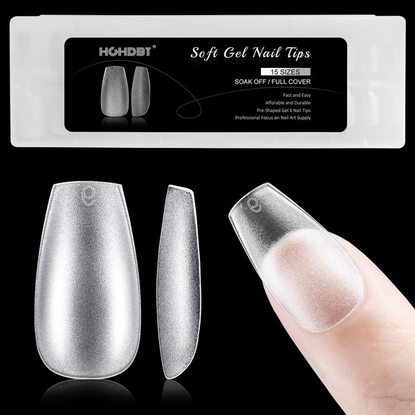 HGHDBT Short Coffin Nail Tips - 300pcs Upgraded Matte Soft Gel X Nail Tips Full Cover Acrylic Nail Tips Fake Nails Supplies False Nail Extension Tips 15 Sizes