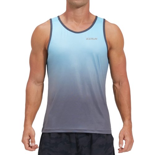 EZRUN Men's Quick Dry Workout Tank Top for Bodybuilding Gym Athletic Jogging Running,Fitness Training Swim Sleeveless Shirts(BlueGradient,l)
