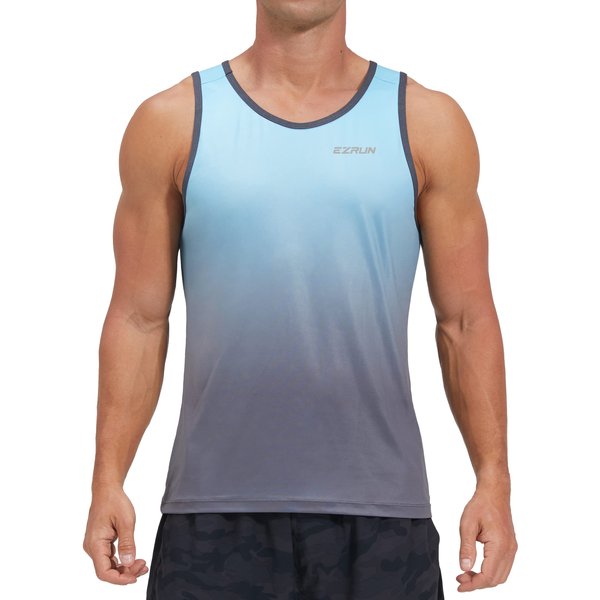 EZRUN Men's Quick Dry Workout Tank Top for Bodybuilding Gym Athletic Jogging Running,Fitness Training Swim Sleeveless Shirts(BlueGradient,l)