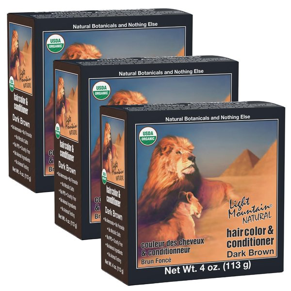 Light Mountain Henna Hair Color & Conditioner - Dark Brown Hair Dye for Men/Women, Organic Henna Leaf Powder and Botanicals, Chemical-Free, Semi-Permanent Hair Color, 4 Oz (Pack of 3)