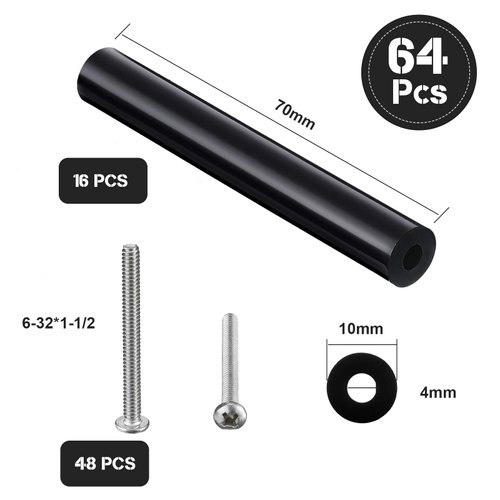 64 Pieces Electrical Outlet Spacers Electrical Outlet Box Extender Kit Includes 16 Pcs 3 Inch Switch and 48 Pcs 1-1/2 Inch 6-32 Thread Flat Head Device Mounting Long Screws (Black)