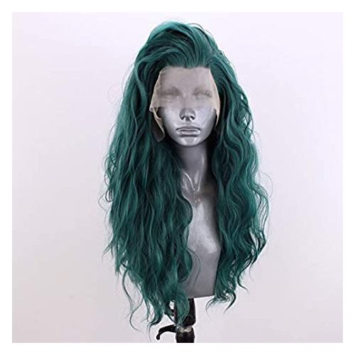 Msthoo Synthetic Wigs for Women Green Loose Curl Lace Front Wigs Long Curly Wavy Natural Looking Heat Resistant Fiber Hair Wig With Baby Hair 24 inch, 1 Ounce