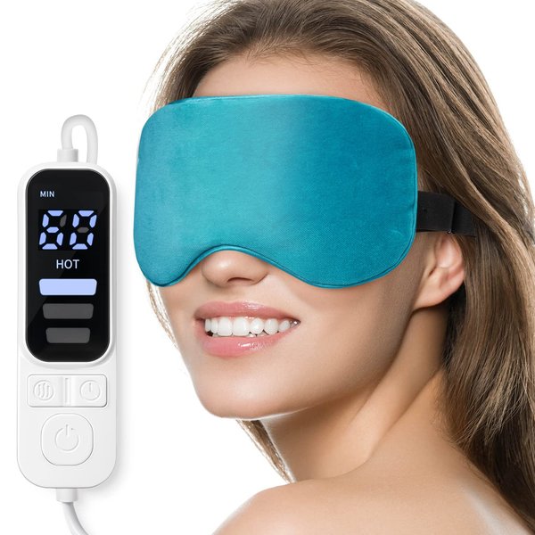 Ezona Heated Eye Mask, Warm Eye Compress Mask for Dry Eyes, USB Electric Eye Heating Pad with Temperature & Timer Control, Dry Eye Mask for Dry Eyes Blepharitis Sinus Migraine Stye MGD Puffiness Blue