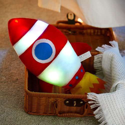 BSTAOFY Light up Red Rocket Plush Toys Stuffed LED Glow Soft Cozy Nightlight Kids Gifts for Toddlers on Birthday Valentines Christmas, 14.5’’